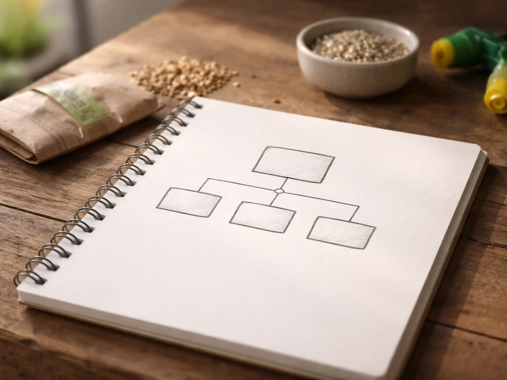 Minimal notebook page with simple chalk-like boxes representing components of seed, fertilizer, and pest costs.