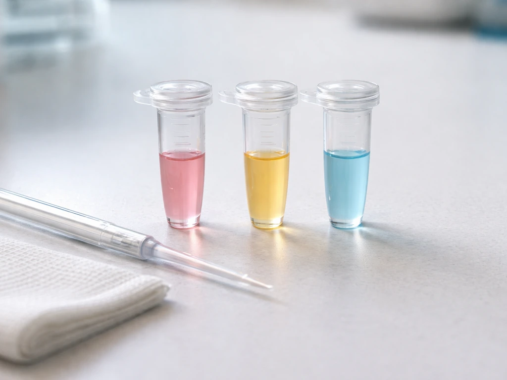 Close-up of three small sterile sample containers with pipette, suggesting different cell source types.