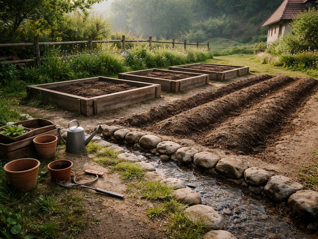 Uma’s Garden in Hateno Village with visible crop beds ready for planting