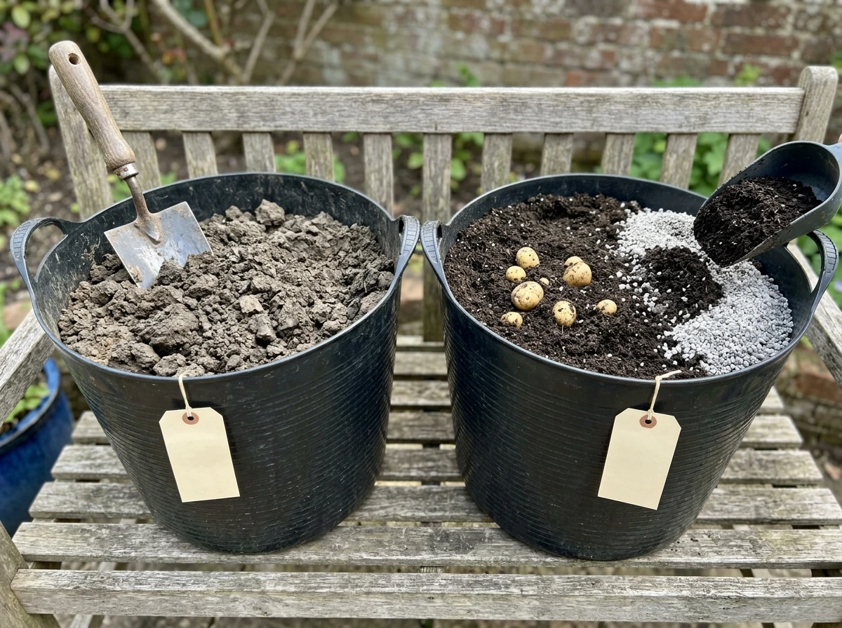 Two contrasting soil mixes for potatoes, showing how loosened soil improves yield potential